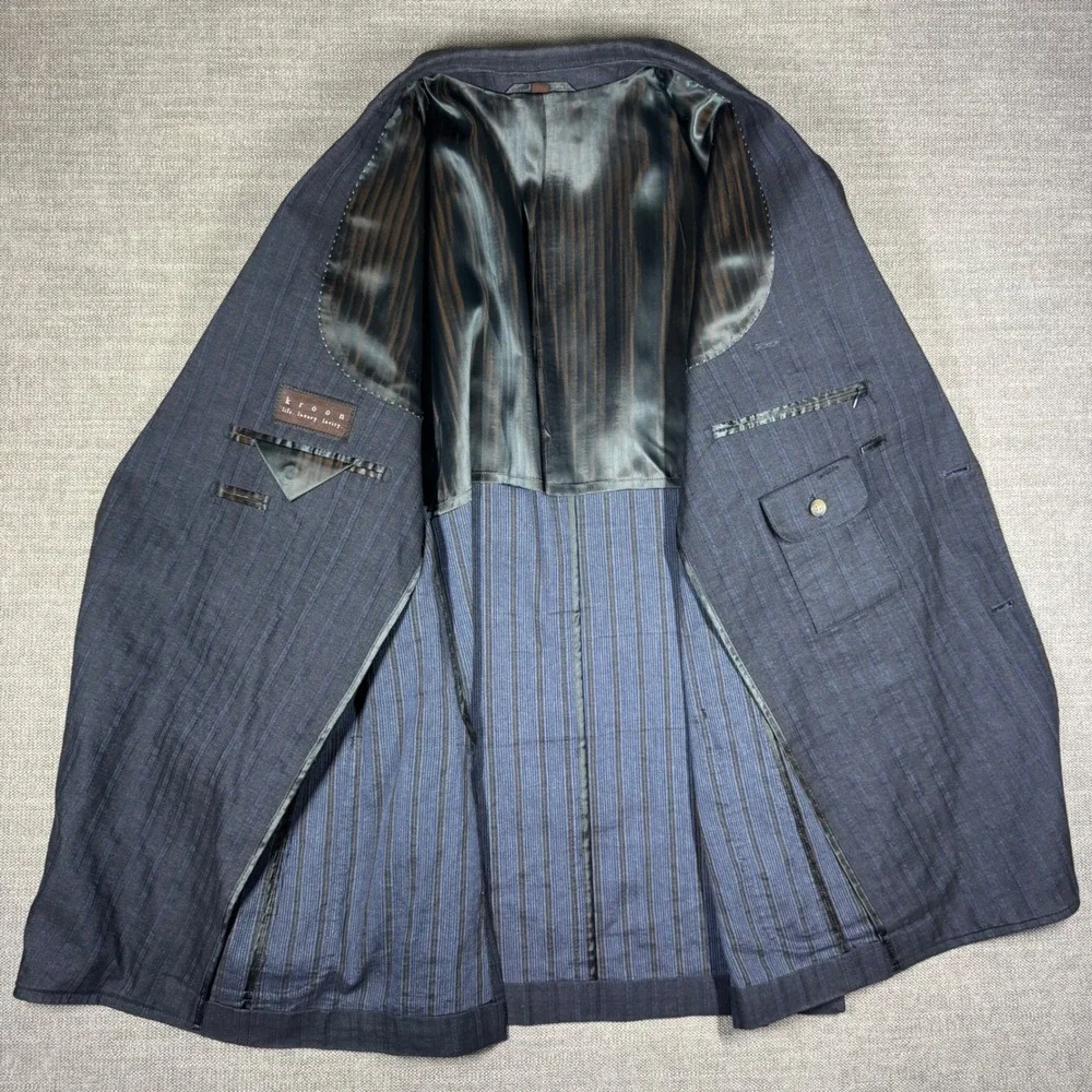 Kroon Bono‎ Navy Blue Pinstripe Linen Cotton Blazer Sport Coat Mens 46R *